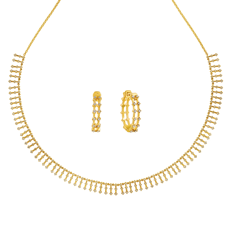 18K Gold Diamond Necklace with Hoop Earrings