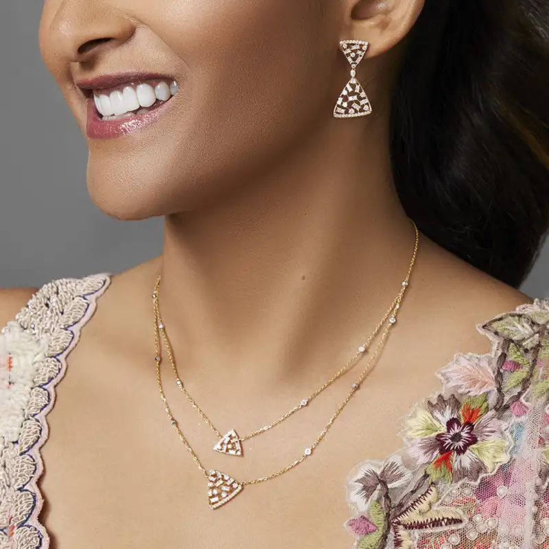 18K Gold Diamond layered Necklace Set