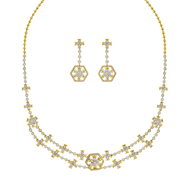 Cascading Gold Diamond Necklace Set
