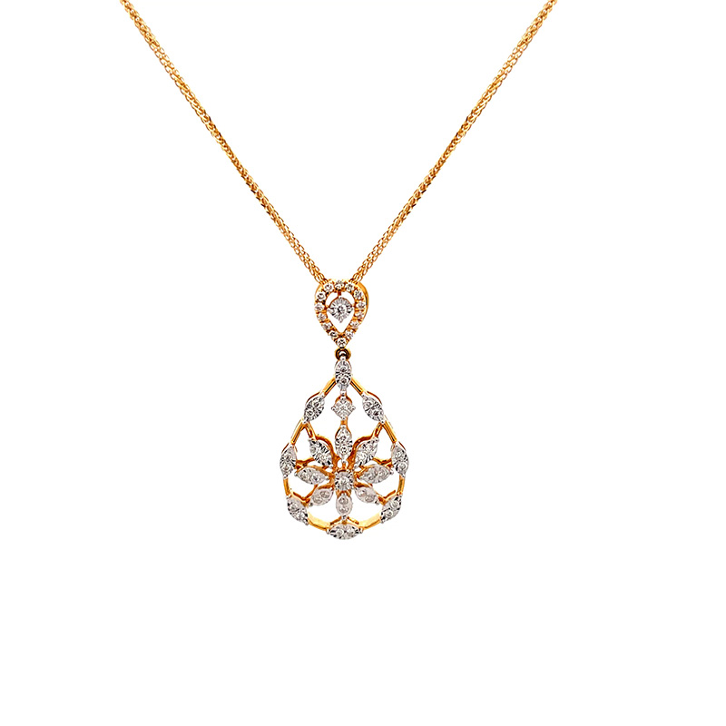 Floral Gold Diamond Pendant Set