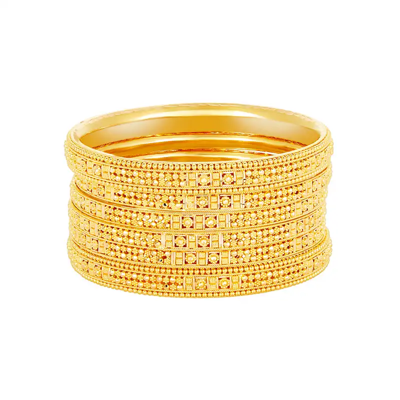 22k Yellow Gold Beaded Patterned Bangle Set of 6