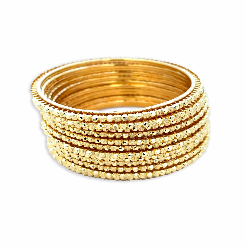 Beaded Thin Gold Bangles Set of 12, Size 2.6
