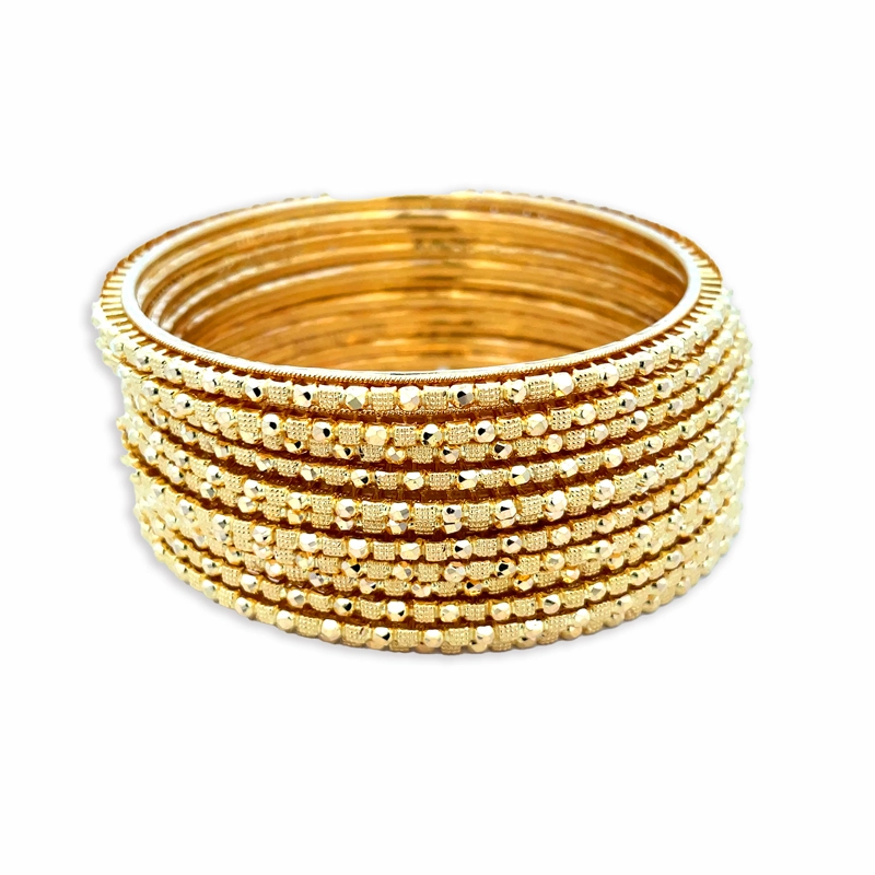 Beaded Thin Gold Bangles Set of 12, Size 2.6