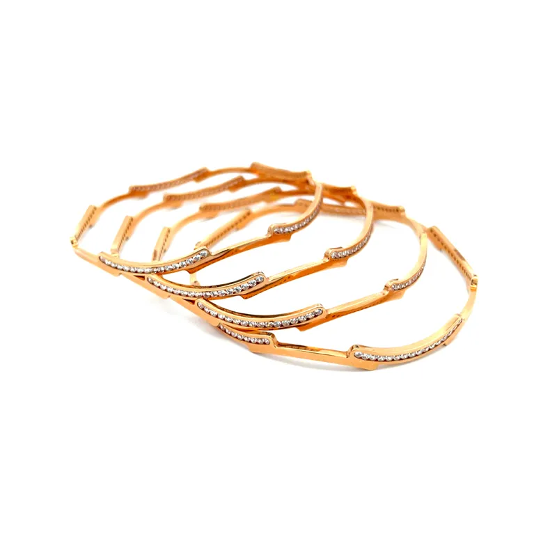Rose Gold bangles with CZ - Set of 4, Size 2.6