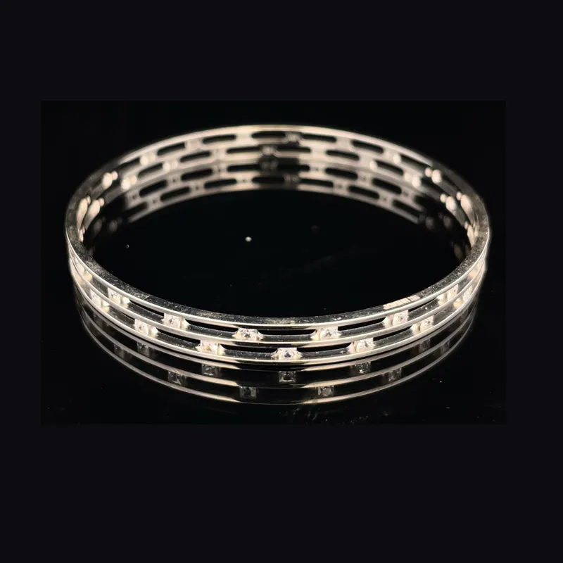 White Gold bangles with CZ - Set of 2, Size 2.5