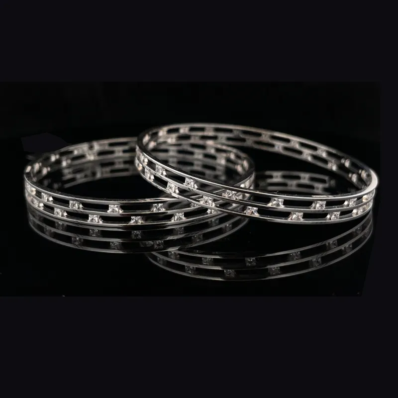 White Gold bangles with CZ - Set of 2, Size 2.5