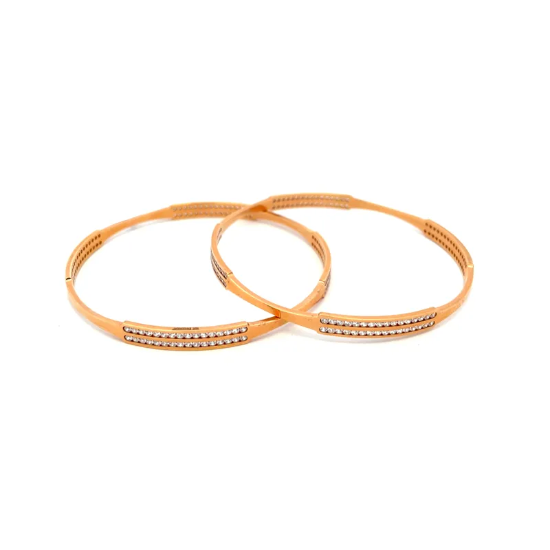 Rose Gold bangles with CZ - Set of 2, Size 2.6