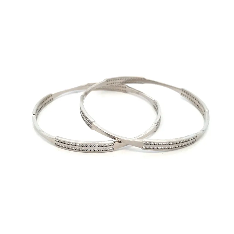 White Gold bangles with CZ - Set of 2, Size 2.6