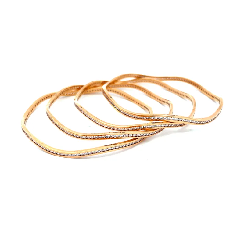 Elegant Rose Gold bangles with CZ - Set of 4, Size 2.5