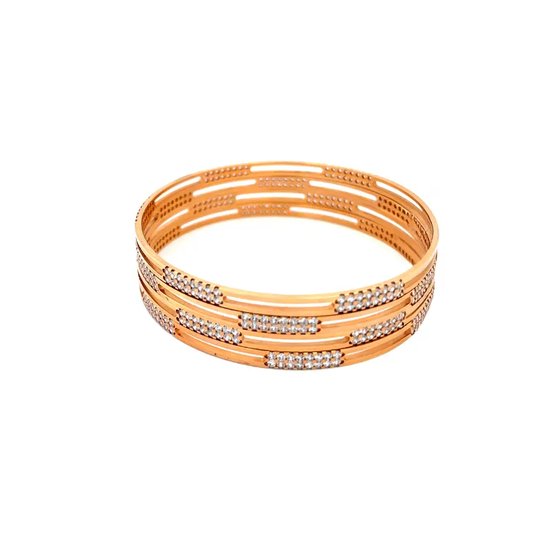 Elegant 22K Rose Gold bangles with CZ - Set of 4, Size 2.4