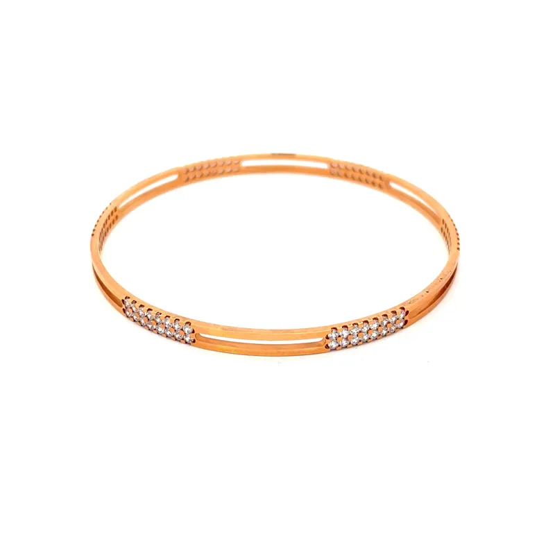 Elegant 22K Rose Gold bangles with CZ - Set of 4, Size 2.4