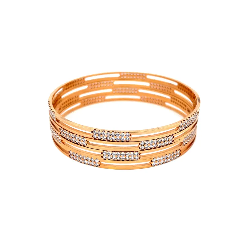 Elegant 22K Rose Gold bangles with CZ - Set of 4, Size 2.4