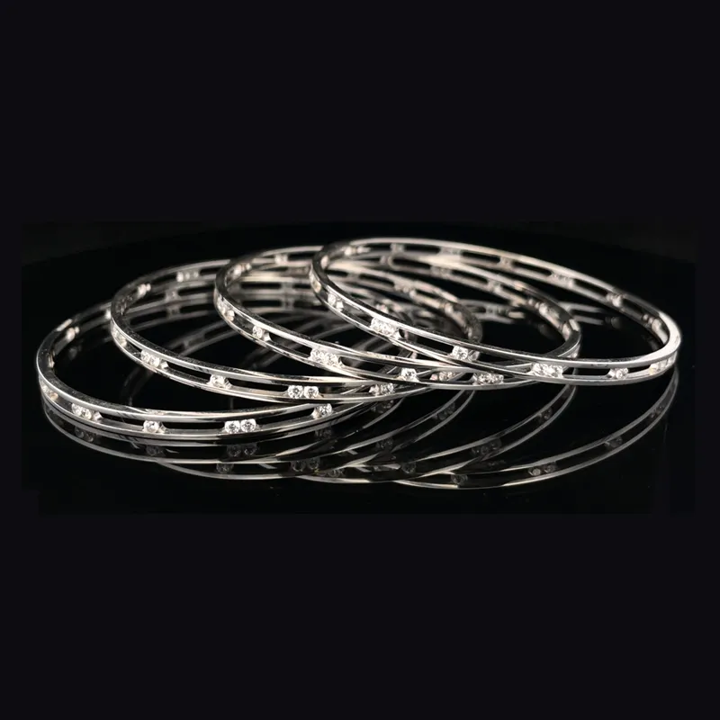 White Gold bangles with CZ - Set of 4, Size 2.5