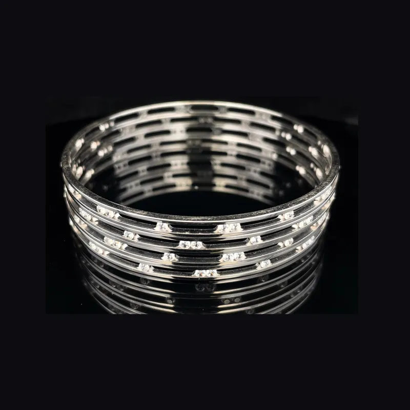 White Gold bangles with CZ - Set of 4, Size 2.5