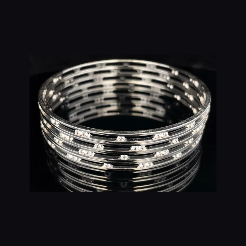 White Gold bangles with CZ - Set of 4, Size 2.5