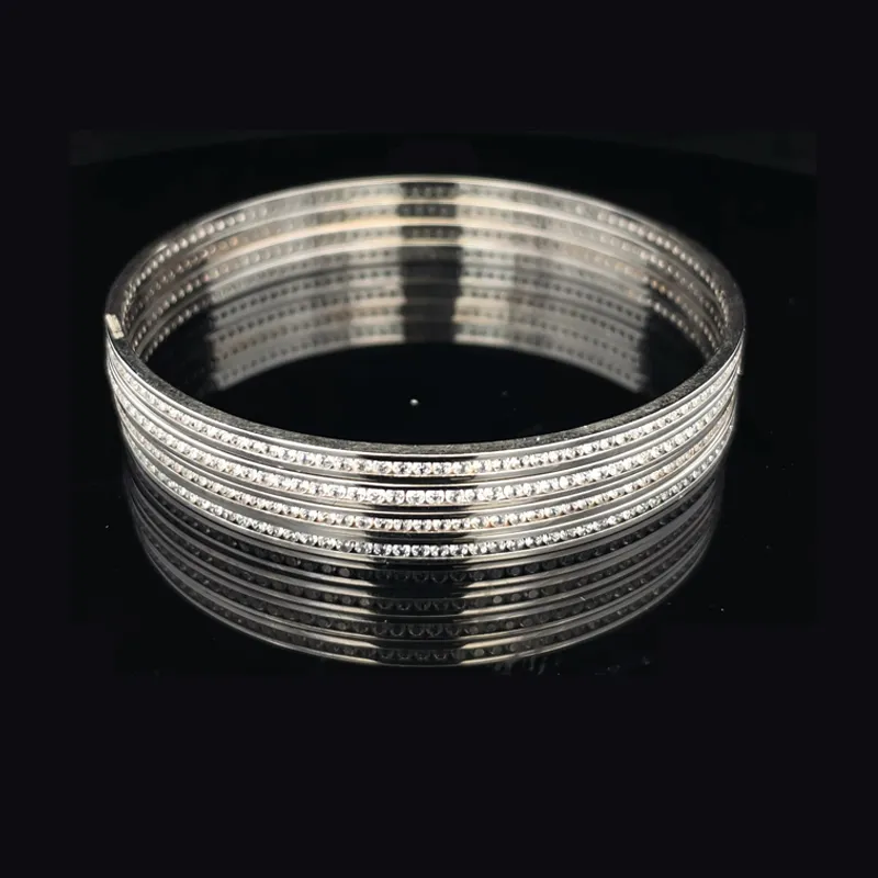 White Gold bangles with CZ - Set of 4, Size 2.6
