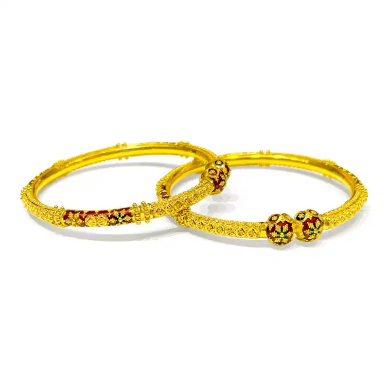 22K Yellow Gold Kada Bangles with enamel
