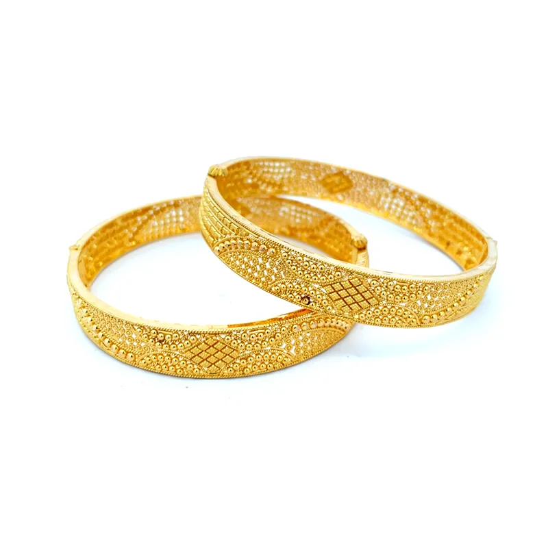 Elegant Gold Bangles - Set of 2  - Free size, side screw