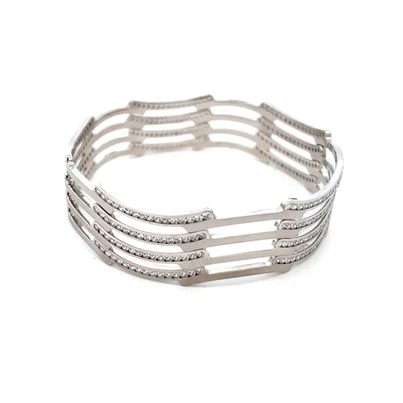 White Gold bangles with CZ - Set of 4, Size 2.6
