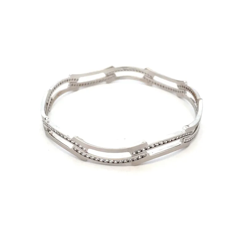 White Gold bangles with CZ - Set of 4, Size 2.6
