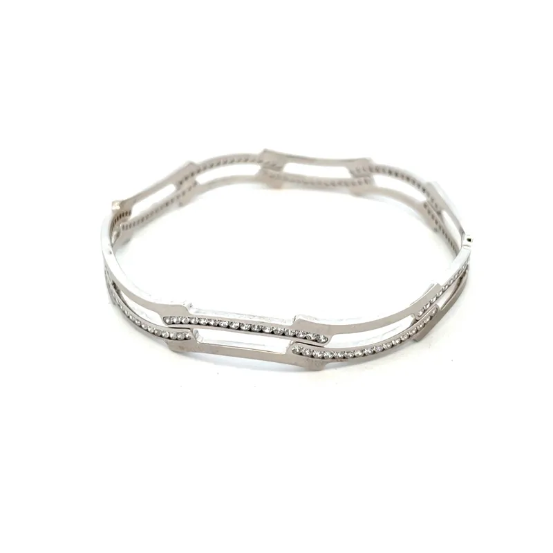 White Gold bangles with CZ - Set of 6, Size 2.6