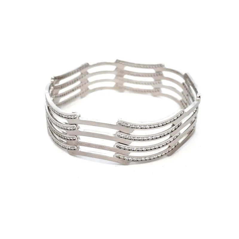 White Gold bangles with CZ - Set of 4, Size 2.6