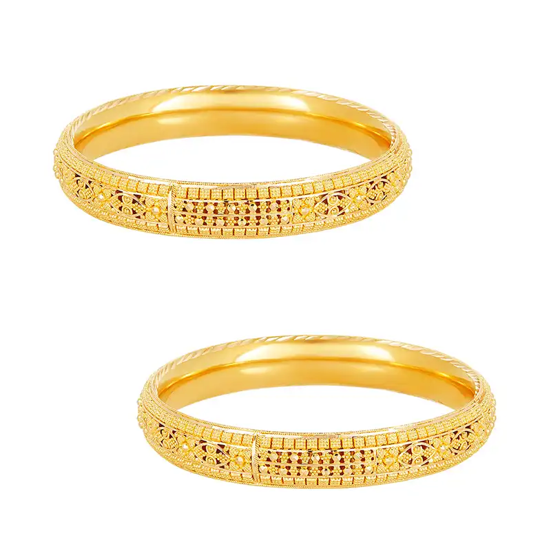 22k Gold Patterned Bangle Set - Size 2.6