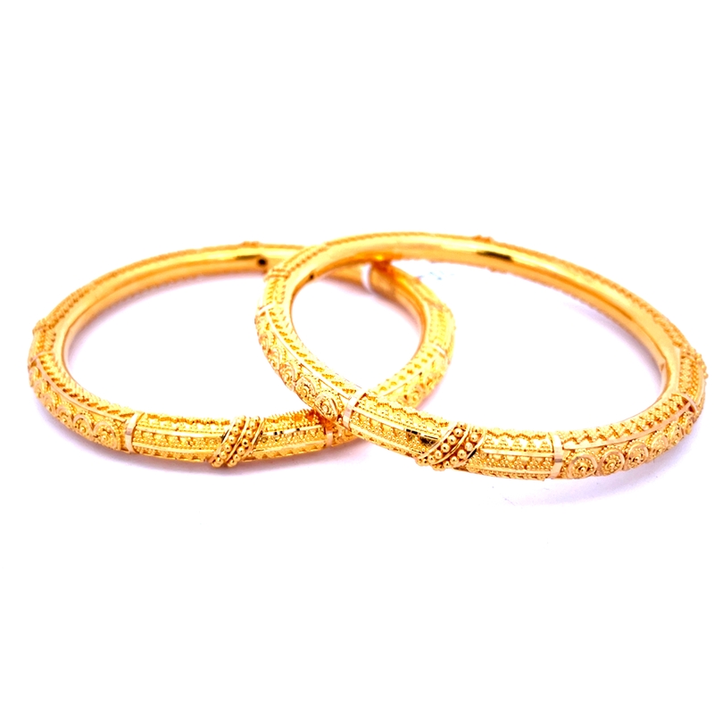 22K Yellow Gold Kada Bangles -Size 2.6