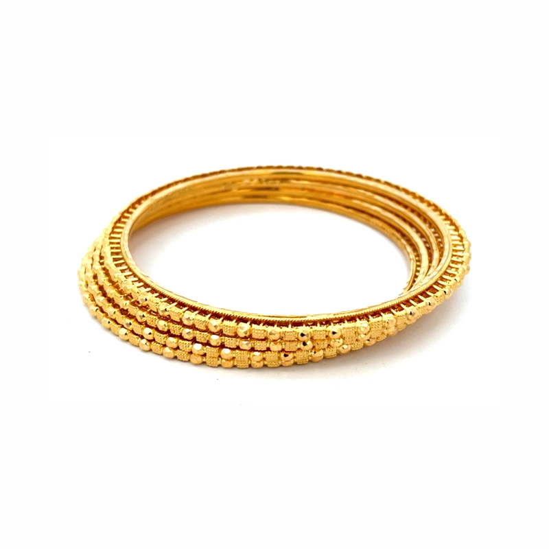 Beaded Thin Gold Bangles Set of 4, Size 2.6