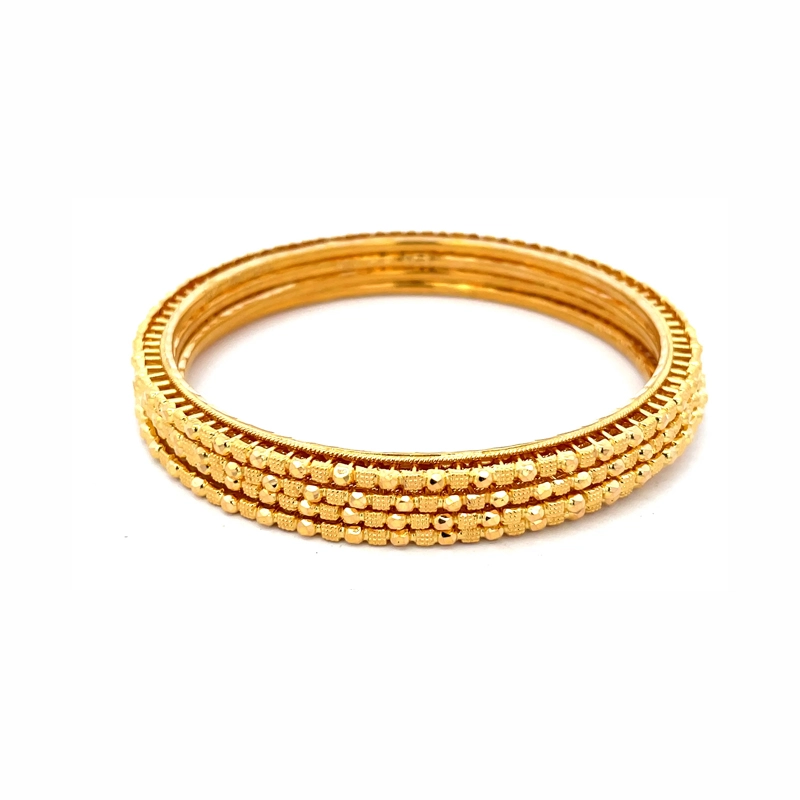 Beaded Thin Gold Bangles Set of 4, Size 2.6