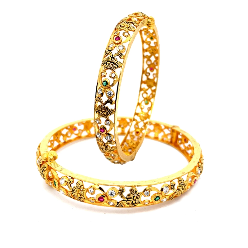 Stunning Gold Bangle Set - Free size, Screw back