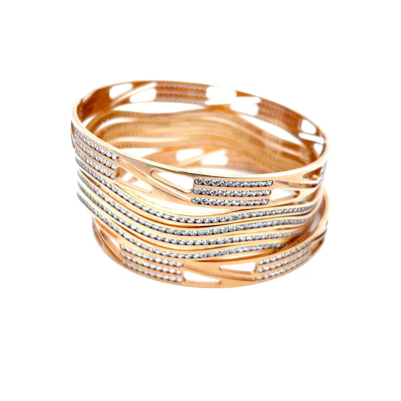 Elegant 22K Rose Gold bangles with CZ - Set of 6, Size 2.5