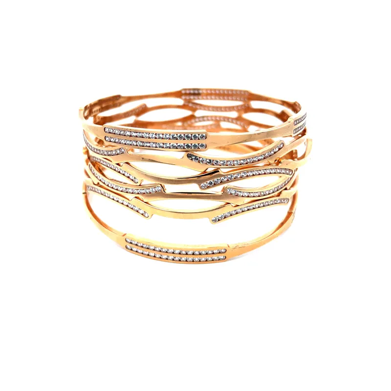 Set of 6 Gold bangles - 4 thin + 2 thick bangles, Size 2.6