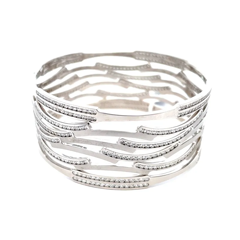White Gold bangles with CZ - Set of 6, Size 2.6