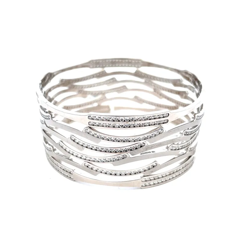 White Gold bangles with CZ - Set of 6, Size 2.6
