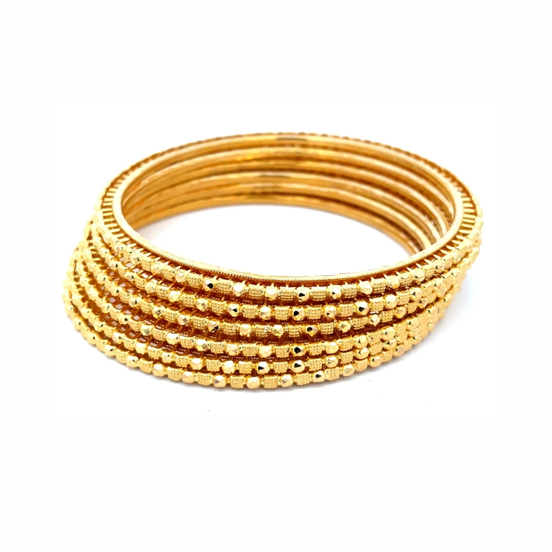 Beaded Thin Gold Bangles Set of 6, Size 2.6