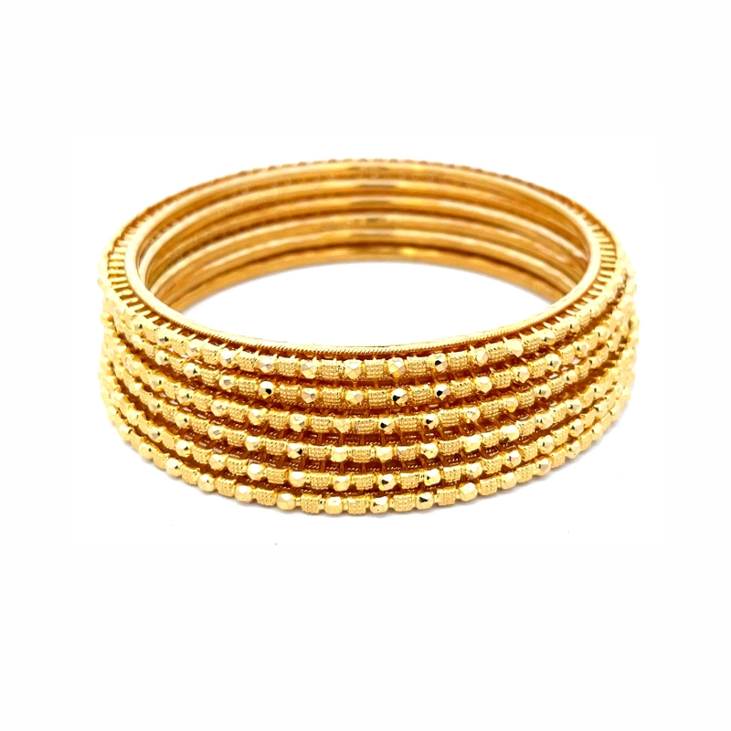 Beaded Thin Gold Bangles Set of 6, Size 2.6