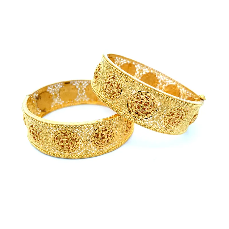 Elegant Gold Bangles - Set of 2  - Free size, side screw