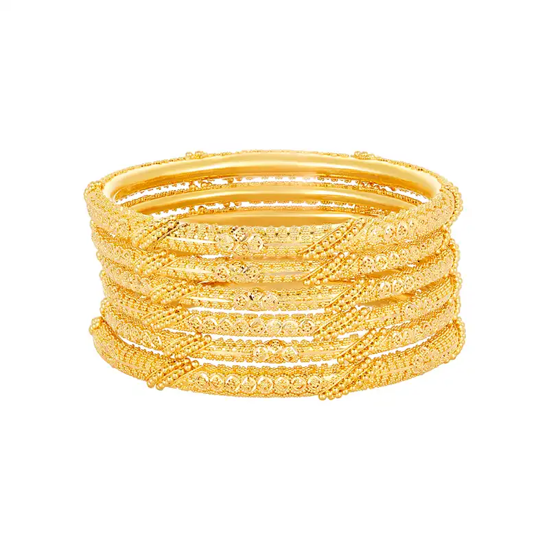 22k Yellow Gold Cross Hatch Patterned Bangle Set of 6