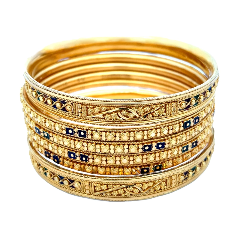 Elaborate Gold Bangles - Set of 6, Size 2.4