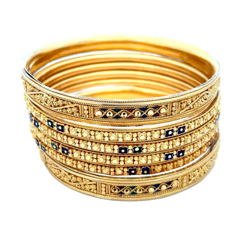 Elaborate Gold Bangles - Set of 6, Size 2.4