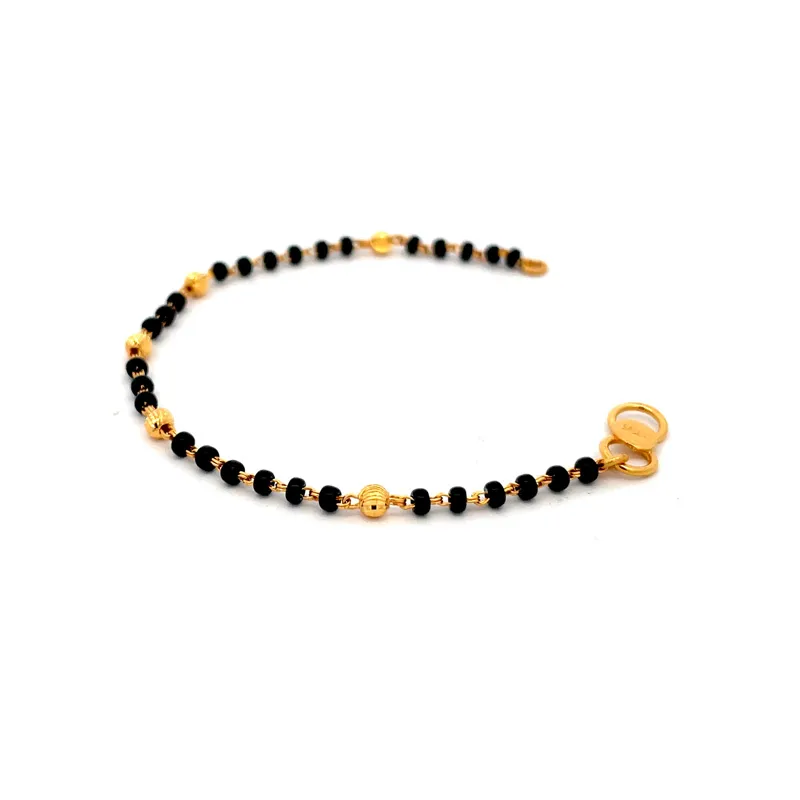 22K Yellow Gold Black Beads Baby Bracelet Set of Two, Elegant and Nice.
