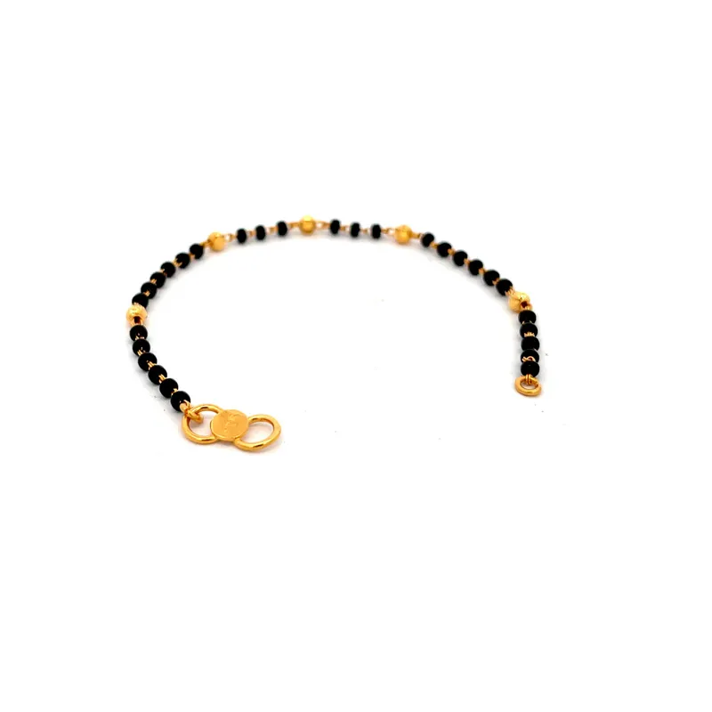 22K Yellow Gold Black Beads Baby Bracelet Set of Two, Elegant and Nice.