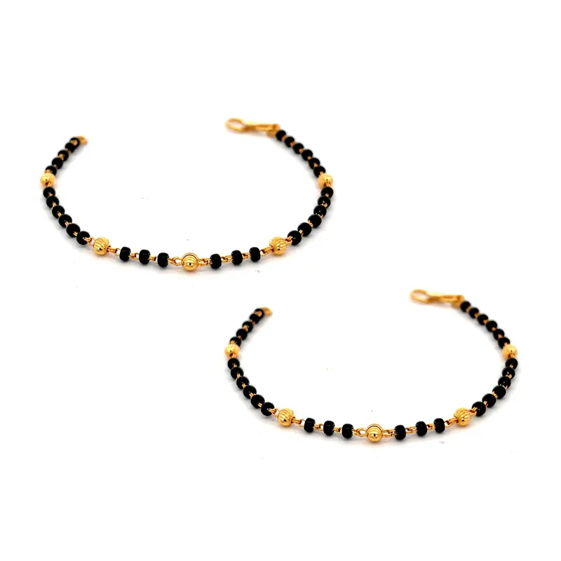 22K Yellow Gold Black Beads Baby Bracelet Set of Two, Elegant and Nice.