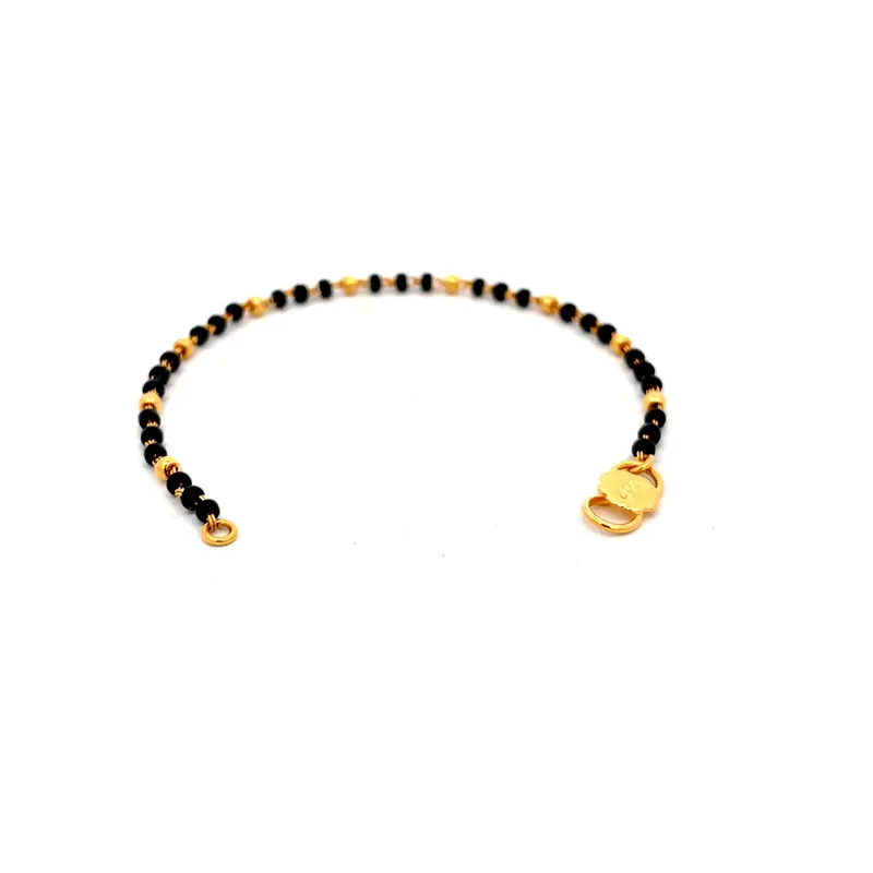 Elegant 22K Yellow Gold Baby Bracelet Set with Black Beads Two Pieces