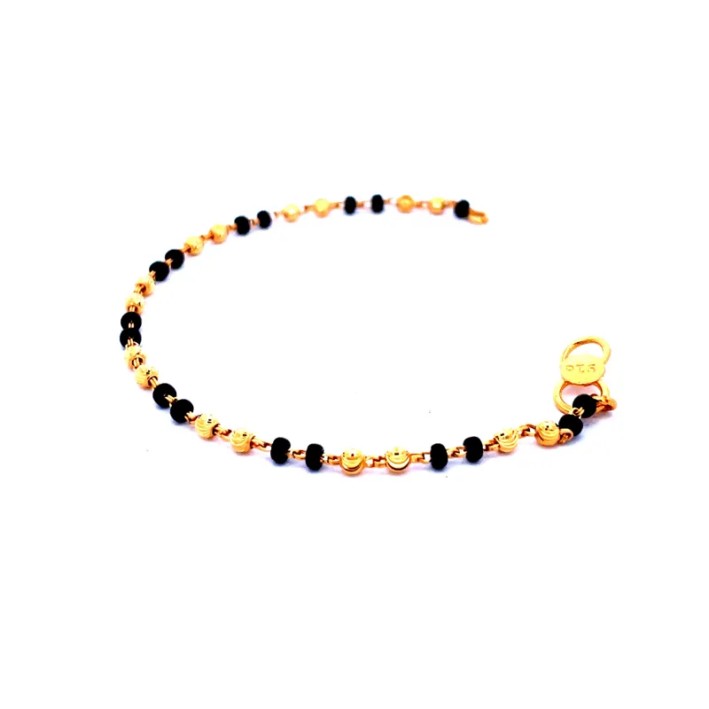 22K Gold Baby Bracelet with Black beads - Set of 2