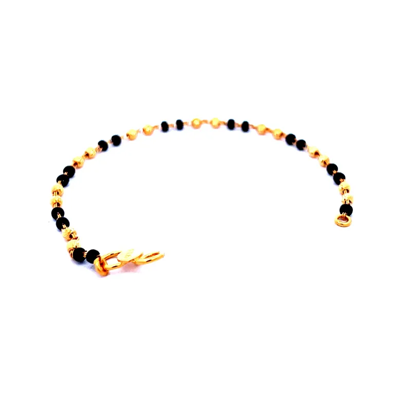 22K Gold Baby Bracelet with Black beads - Set of 2