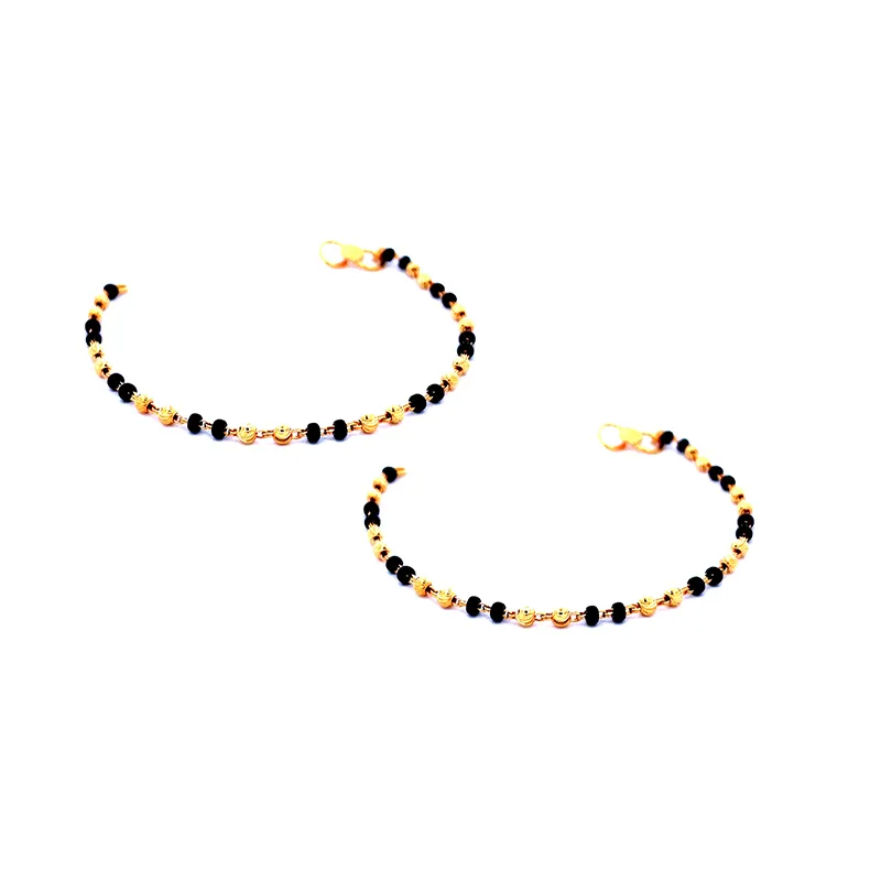 22K Gold Baby Bracelet with Black beads - Set of 2
