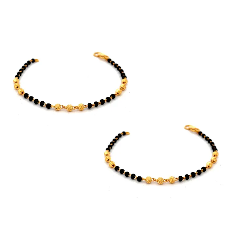 Elegant 22K Yellow Gold Baby Bracelet Set with Black Beads for Everyday Charm
