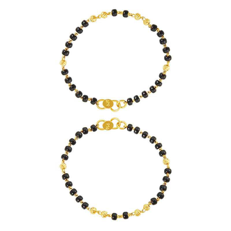 22K Yellow Gold and Black Beaded Baby Bangle Set of 2